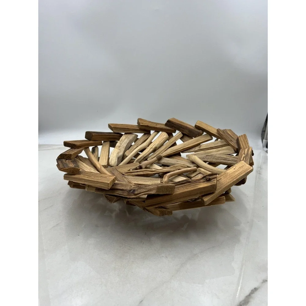 Driftwood Decorative Bowl Basket Handmade Natural Wood Art Centerpiece Beachy
